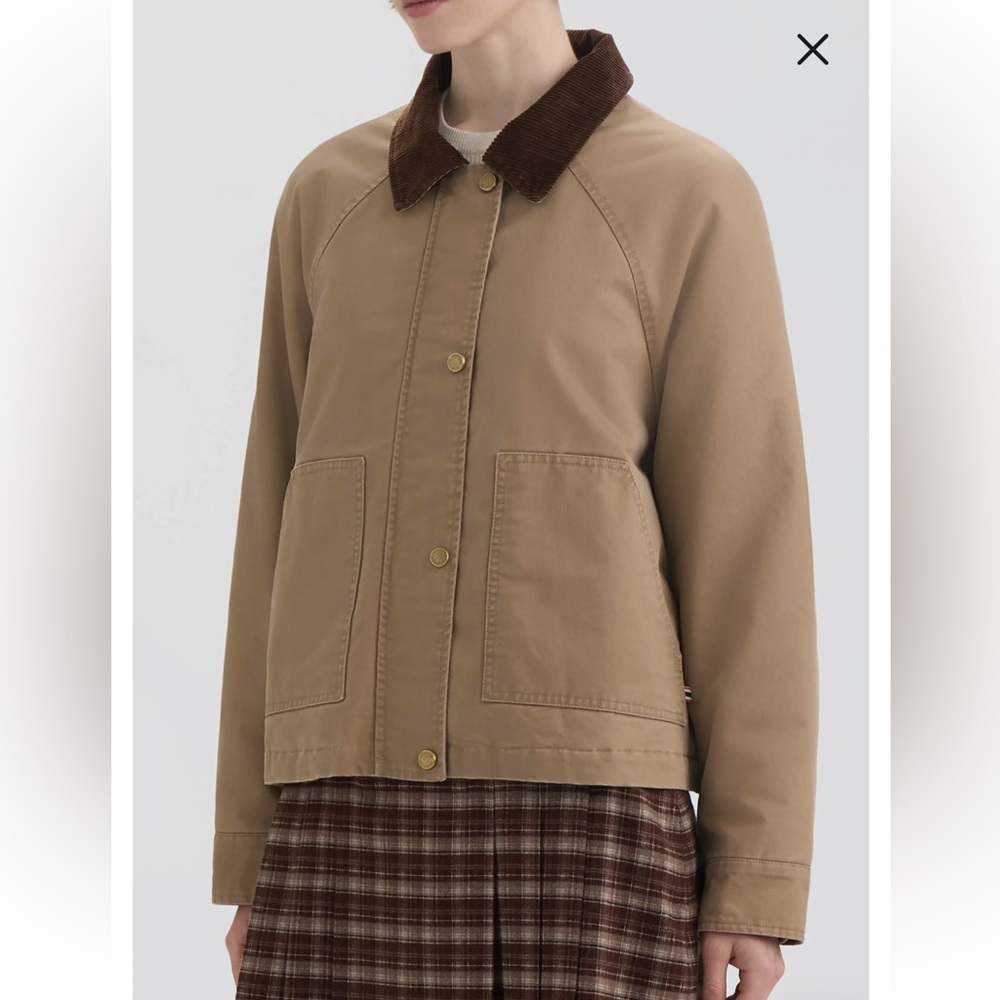 Hunter Tan Barn Crop Jacket with Dark Brown Corduroy Collar S NWT - Picture 2 of 16